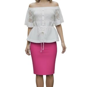 #A079   N By Nancy  Romantic  White Embroidered Peplum Blouse  NWT  Size M